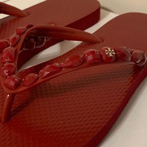 Tory Burch Red Jeweled Flip Flops SZ 7